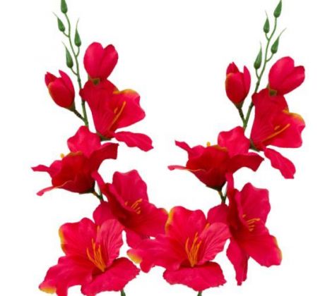 Umelá gladiola saténová červenozelená 54 cm, pohľad zblízka