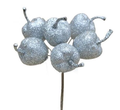 Dekorácia jabĺčko strieborné glitrové 3,5 cm / 6 ks