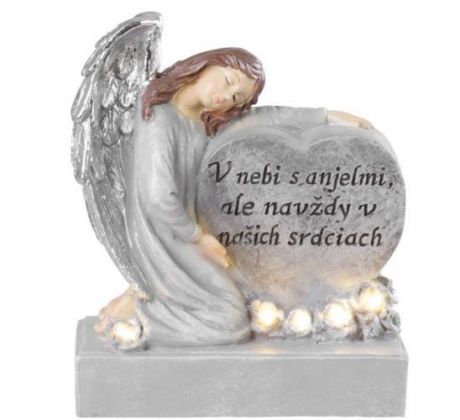 Dekorácia na hrob Anjel so srdcom LED 17,5 cm