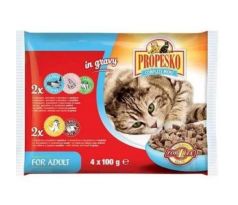 PROPESKO pre mačky losos, kreveta, kura, hovädzie 4 x 100 g