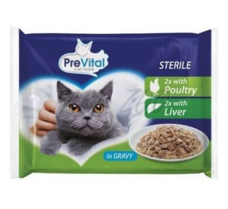 PreVital Cat Sterile hydina a pečeň v omáčke 4 x 100 g