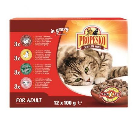 PROPESKO mačacie kapsičky hovädzie, kura, zverina, jahňa 12 x 100g