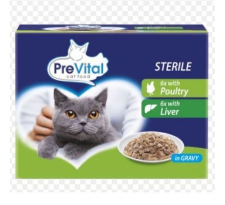 PreVital pre sterilné mačky s hydinou a pečeňou v omáčke 12 x 100 g
