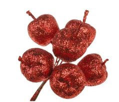 Dekorácia jabĺčko červené glitrové 2,5 cm / 6 ks