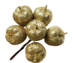 Dekorácia jabĺčko zlaté glitrové 2,5 cm / 6 ks