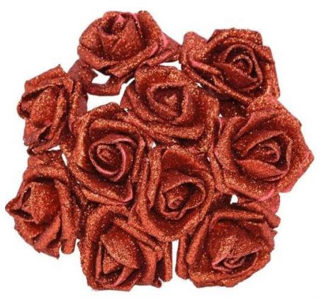 Ružičky červené glitrové 3,5 cm / 12 ks