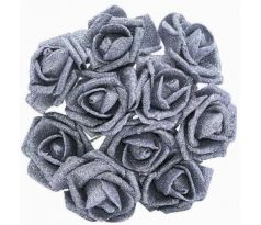 Ružičky strieborné glitrové 3,5 cm / 6 ks