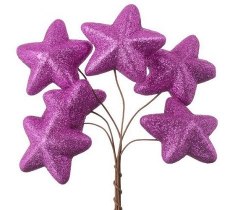 Hviezdičky fialové glitrové zväzok 6 ks