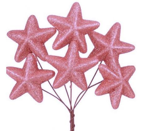 Hviezdičky ružové glitrové zväzok 6 ks