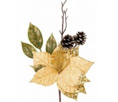 Vetvička MagicHome Vianoce s kvetom poinsettia zlatá 34 cm