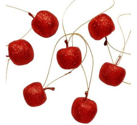 Jabĺčka červené s glitrami na zavesenie 2,5 cm / 18 ks
