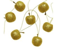 Jabĺčka zlaté s glitrami na zavesenie 2,5 cm / 18 ks