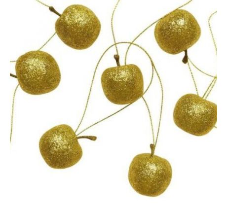 Jabĺčka zlaté s glitrami na zavesenie 2,5 cm / 18 ks
