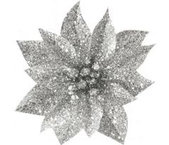 Kvet gliter so štipcom strieborný 9 cm / 1 ks