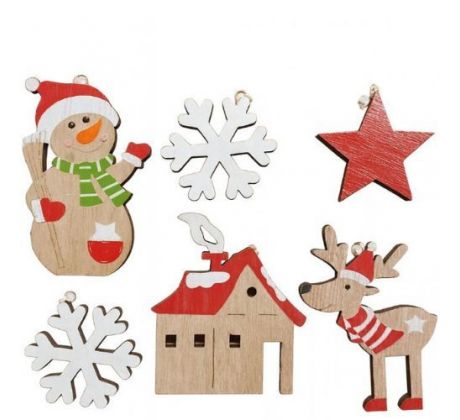 Vianočné ozdoby drevené na zavesenie 6 ks